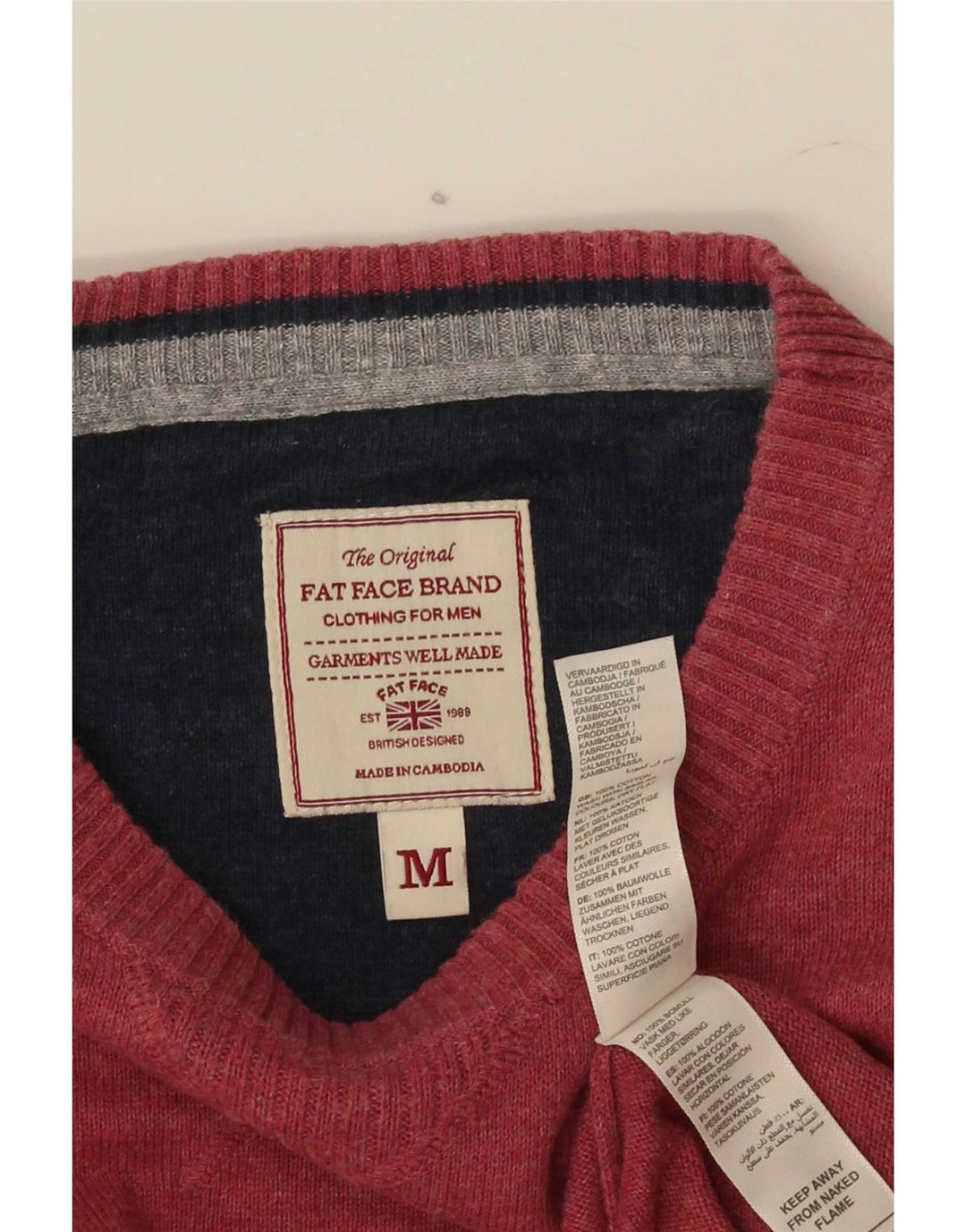 Suéter masculino Fat Face com gola redonda e algodão vermelho médio