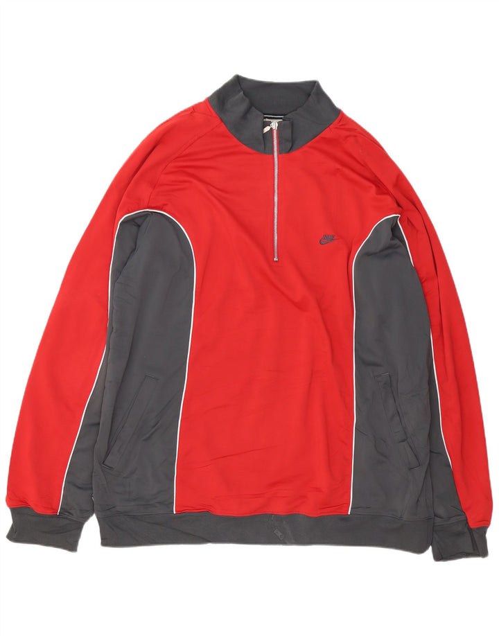 ADIDAS Mens Zip Neck Moletom Jumper 2XL Vermelho Colourblock Poliéster