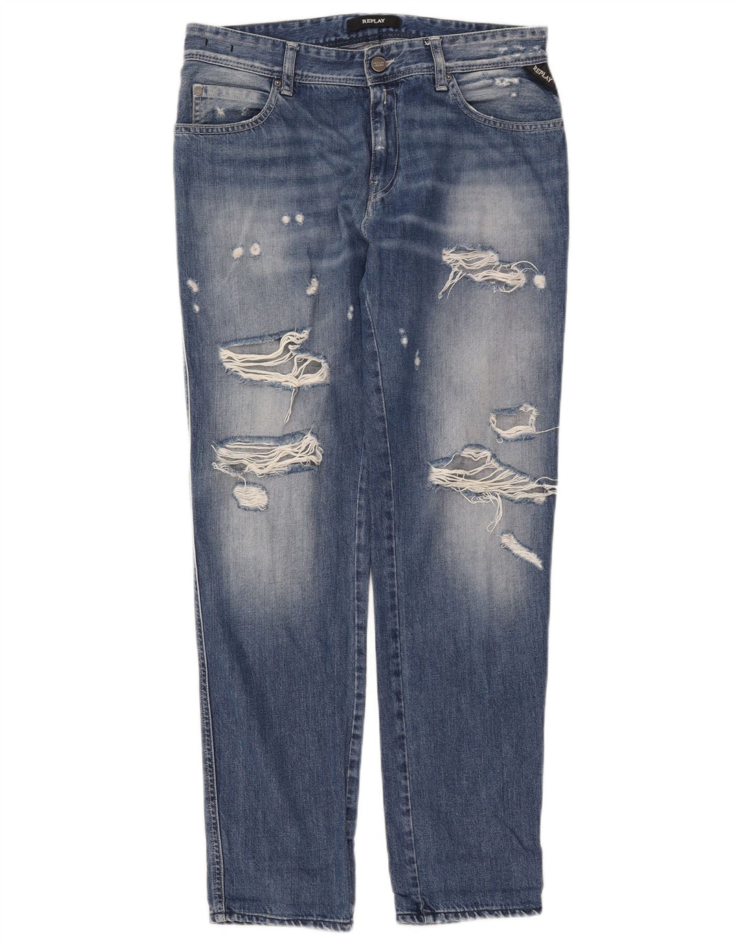 REPLAY Calça jeans feminina desgastada W29 L30 azul