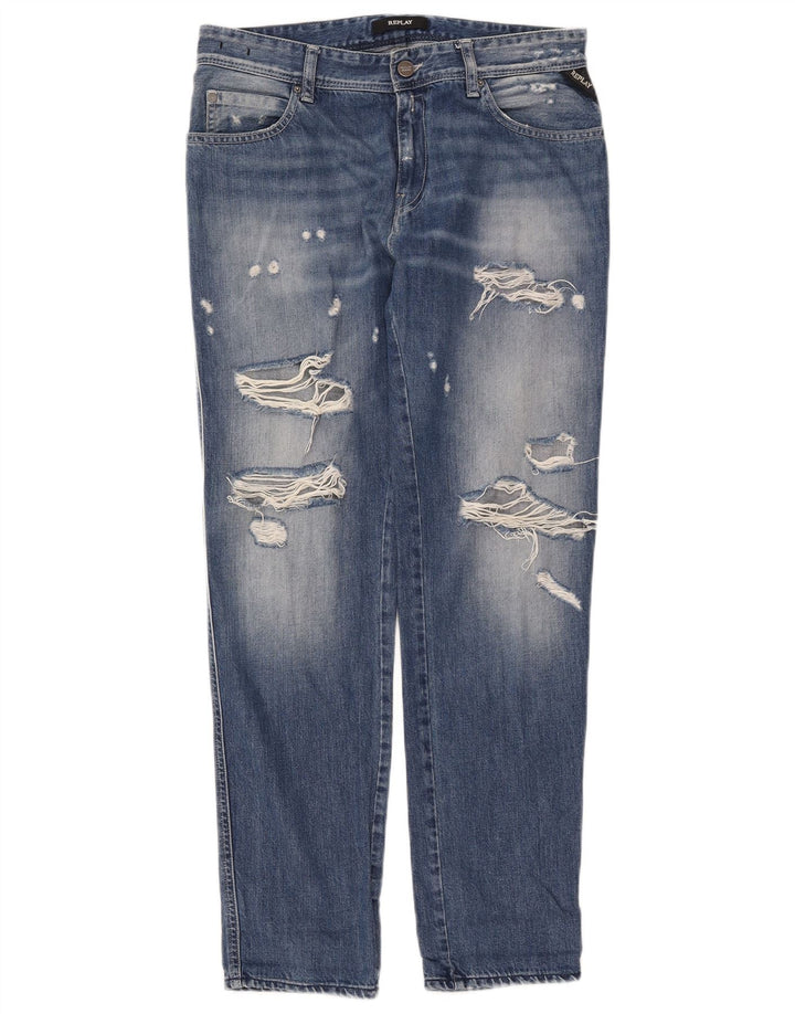 REPLAY Calça jeans feminina desgastada W29 L30 azul