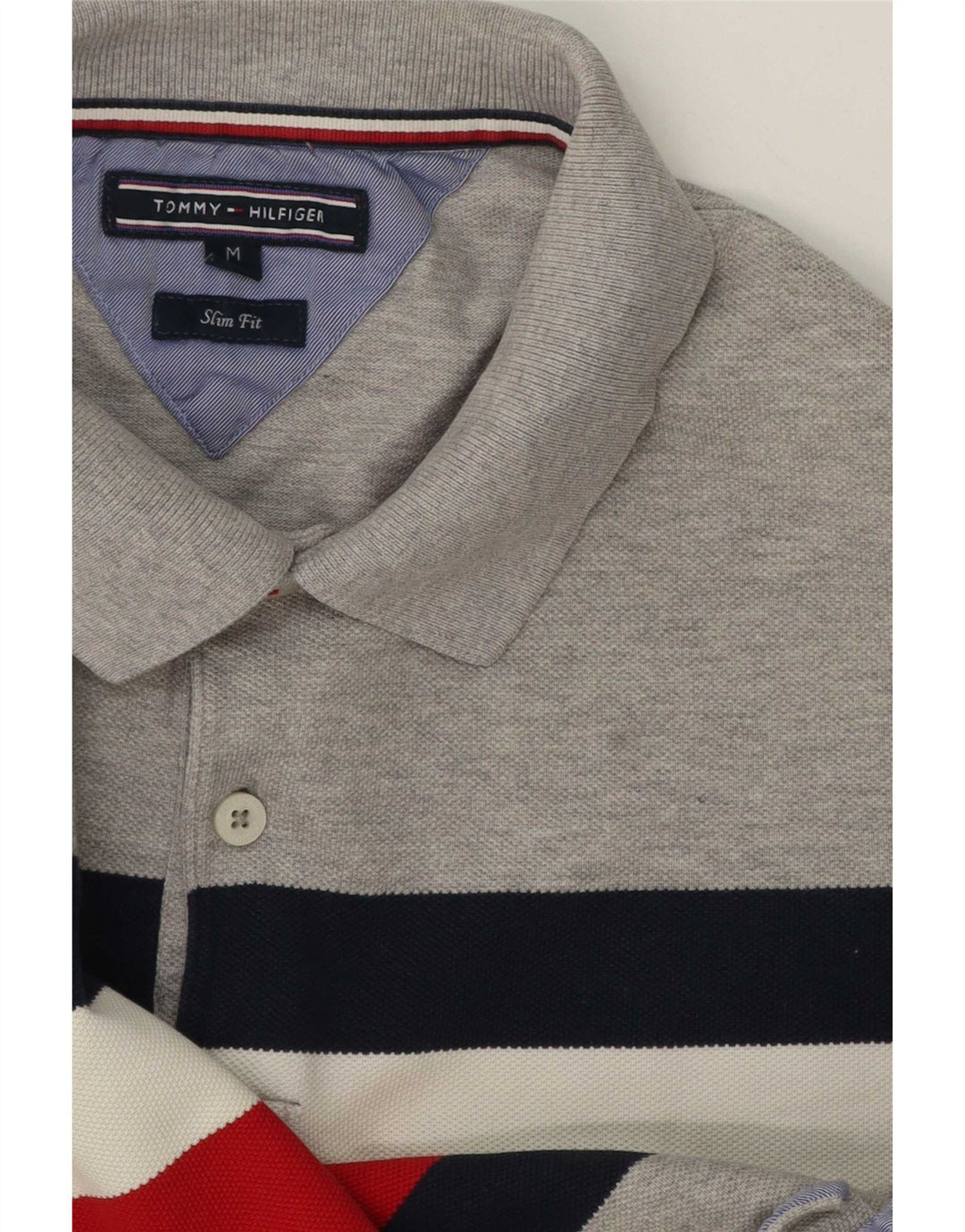 Camisa polo masculina Tommy Hilfiger Slim Fit cinza médio bloco colorido