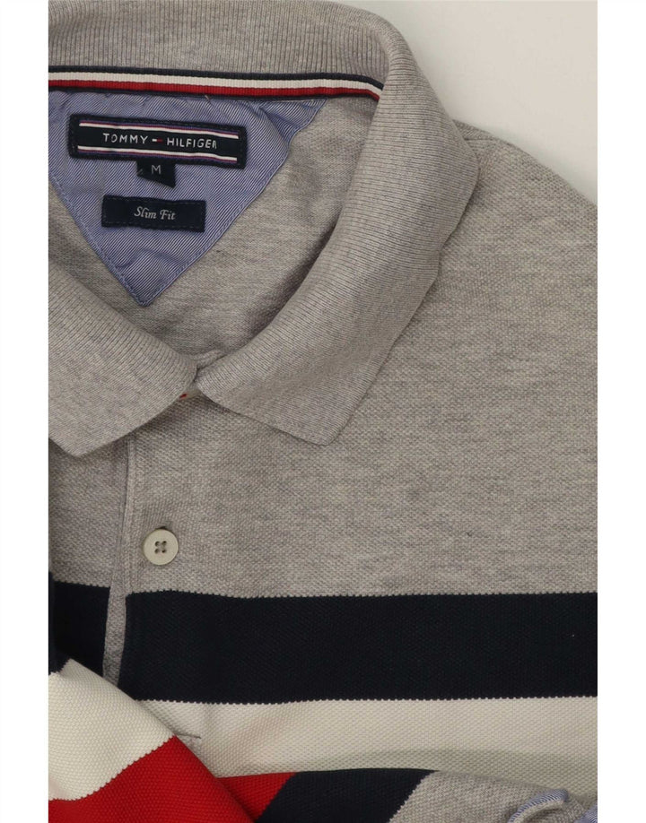 Camisa polo masculina Tommy Hilfiger Slim Fit cinza médio bloco colorido