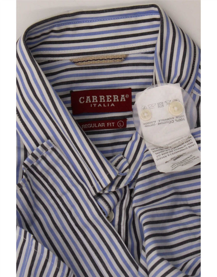 Camisa masculina Carrera manga curta regular fit grande algodão listrado azul
