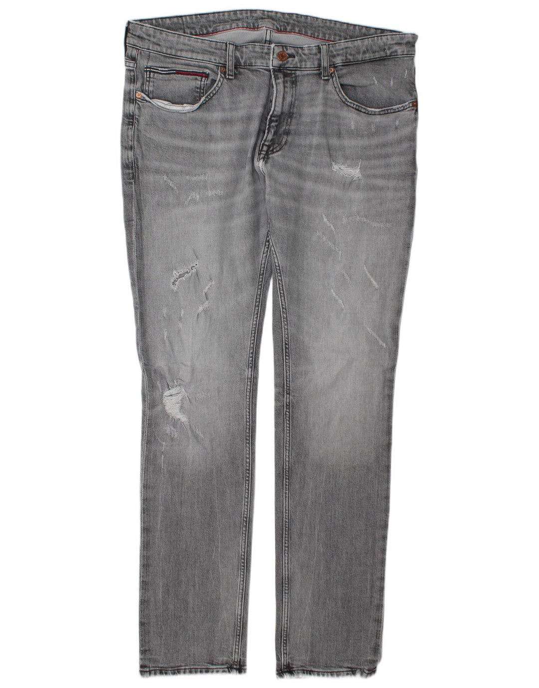 Tommy Hilfiger Masculino Distressed Slim Jeans W38 L34 Cinza Algodão