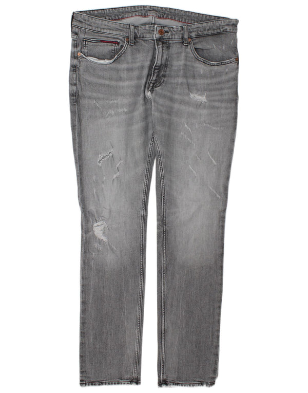 Tommy Hilfiger Masculino Distressed Slim Jeans W38 L34 Cinza Algodão
