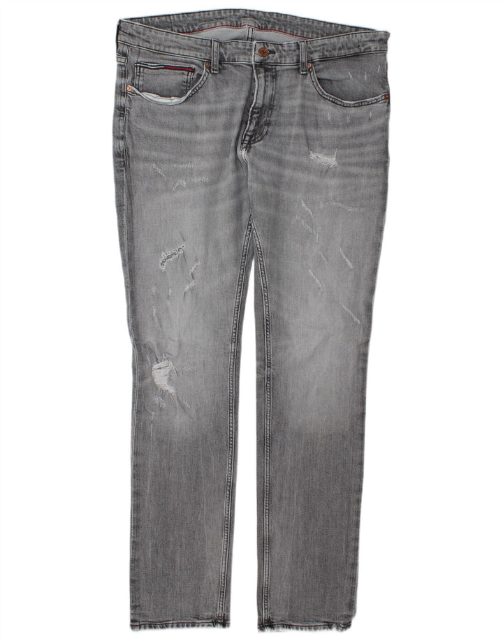 Tommy Hilfiger Masculino Distressed Slim Jeans W38 L34 Cinza Algodão