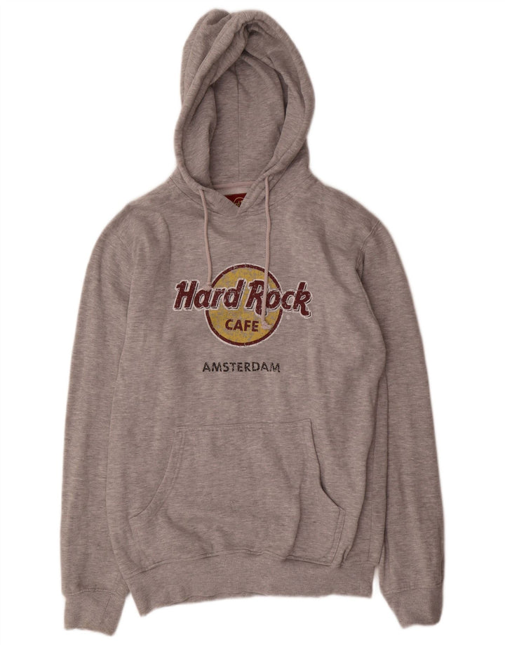 Suéter com capuz gráfico Hard Rock Cafe masculino Amsterdam grande poliéster cinza