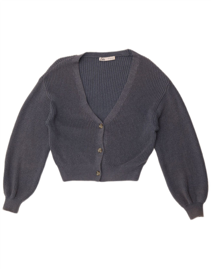 Suéter Zara Feminino Crop Cardigan Reino Unido 14 Médio Azul Marinho