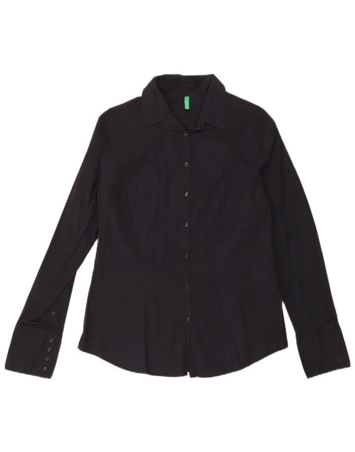 Camisa feminina Benetton UK 16 grande algodão preto