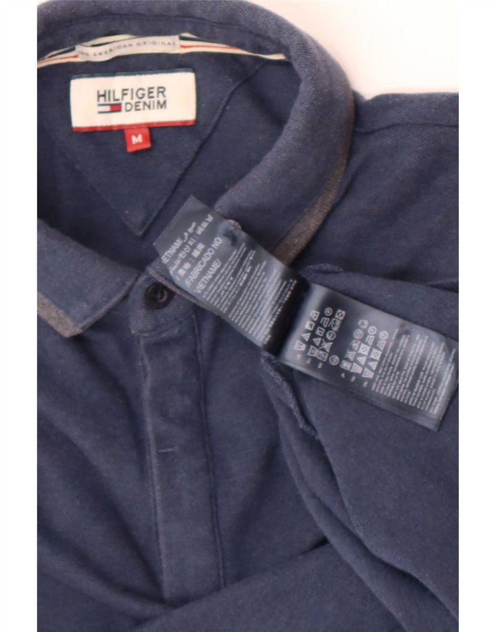 Camisa polo masculina de manga comprida Tommy Hilfiger de algodão azul marinho médio