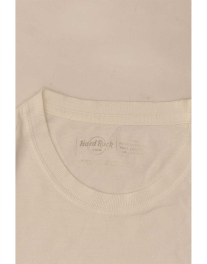 Camiseta masculina Hard Rock Cafe Berlin com estampa gráfica pequena branca