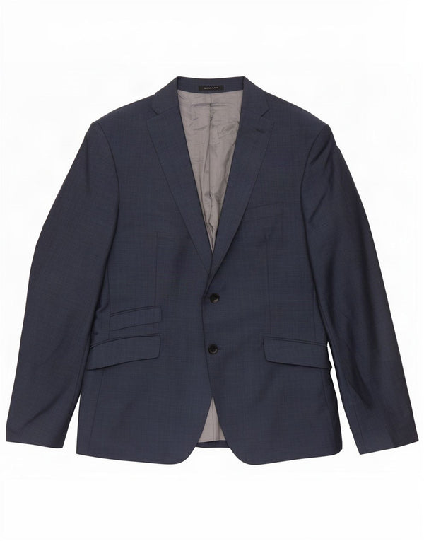 Jaqueta blazer masculina Zara com 2 botões EU 52 grande lã azul marinho