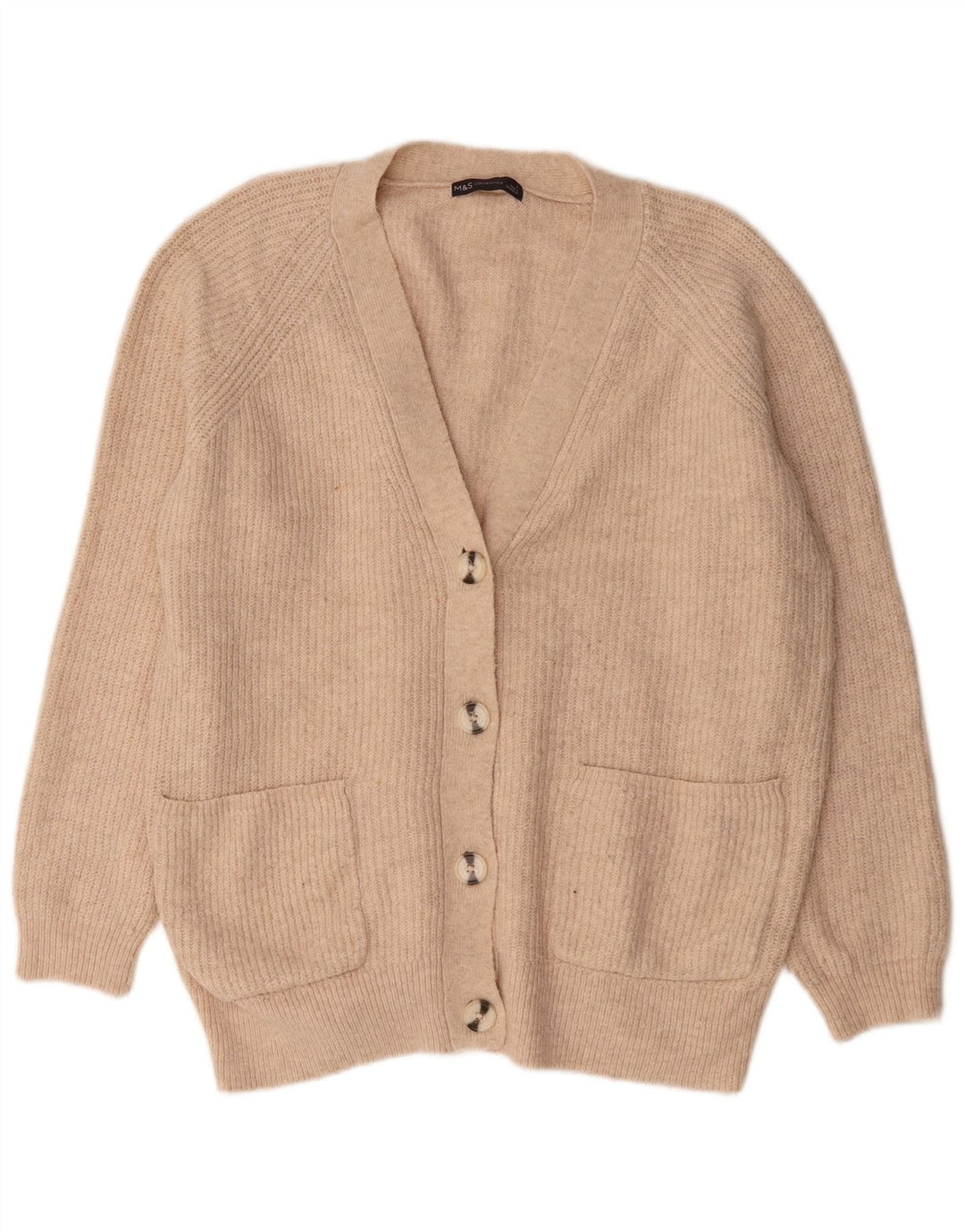 Suéter cardigã feminino grande Marks & Spencer Reino Unido 16 grande bege acrílico