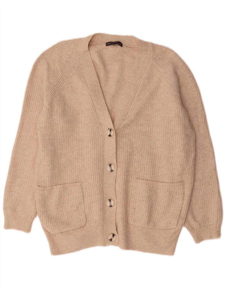 Suéter cardigã feminino grande Marks & Spencer Reino Unido 16 grande bege acrílico