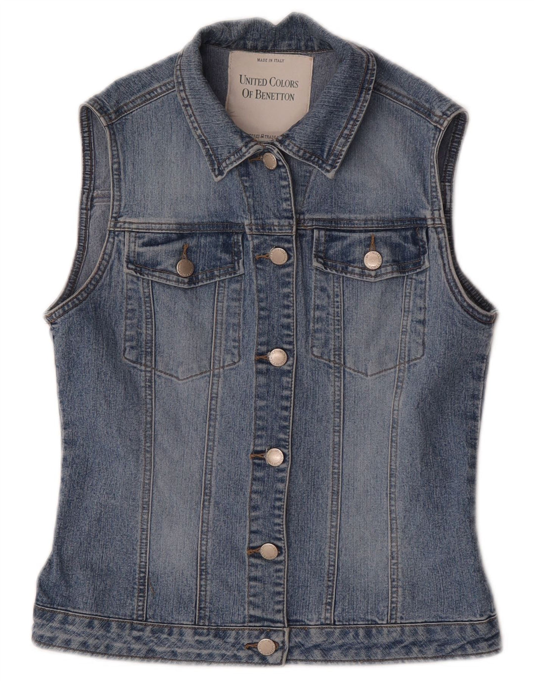 Colete jeans feminino Benetton UK 10 pequeno azul