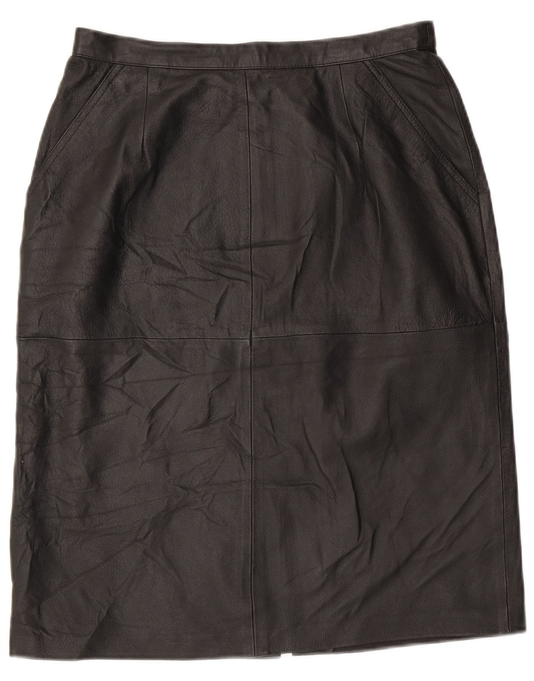 Saia de couro feminina vintage Reino Unido 16 grande W30 couro preto