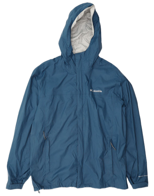 Jaqueta de chuva Columbia masculina Omni-Tech com capuz Reino Unido 40 grande azul nylon