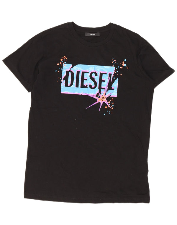 Diesel Camiseta masculina gráfica Top pequeno algodão preto