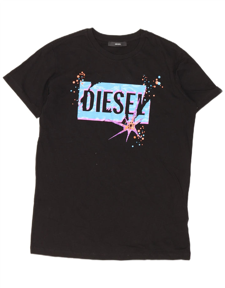 Diesel Camiseta masculina gráfica Top pequeno algodão preto