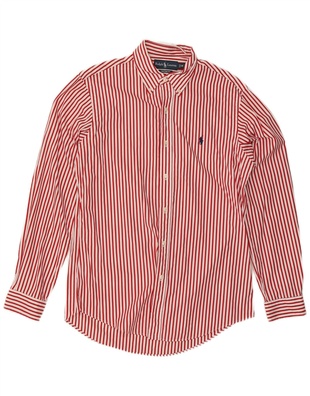 Camisa masculina Ralph Lauren com ajuste personalizado, algodão listrado vermelho médio