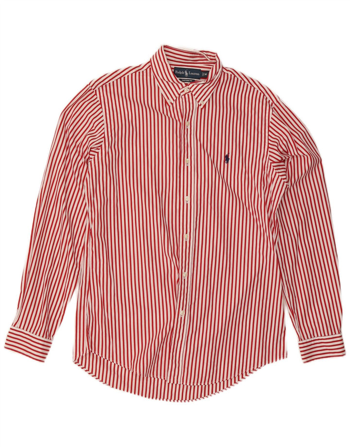 Camisa masculina Ralph Lauren com ajuste personalizado, algodão listrado vermelho médio