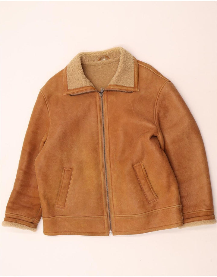 David Moore Jaqueta masculina de shearling UE 50 grande marrom shearling