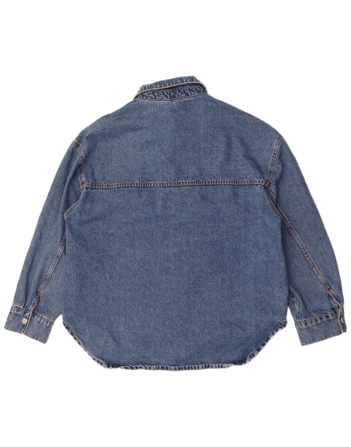 Camisa jeans oversized assimétrica feminina Zara Reino Unido 18 XL azul