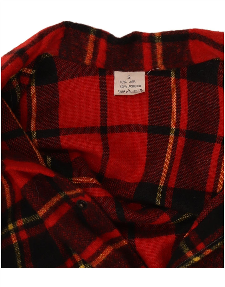 Camisa masculina vintage de flanela pequena vermelha xadrez de lã