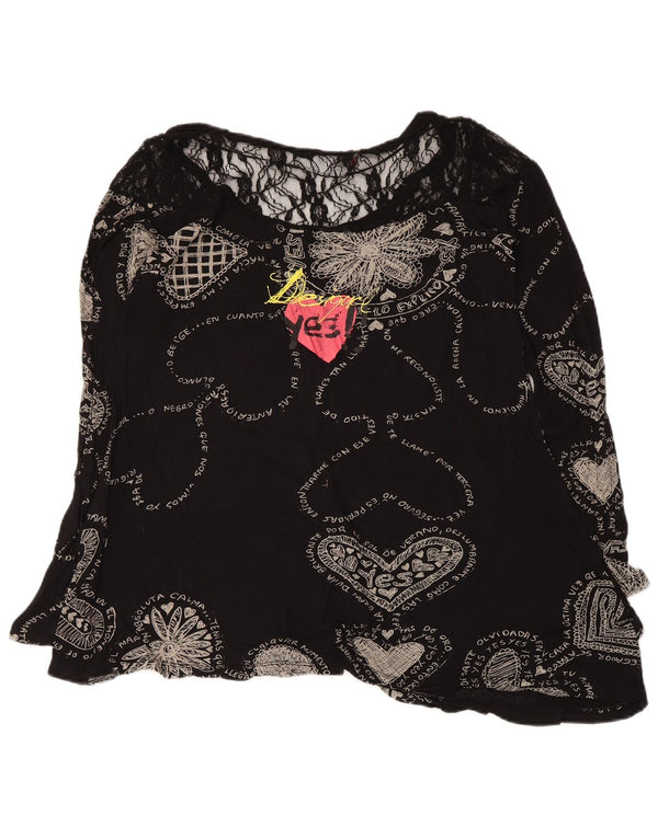Blusa gráfica feminina Desigual Top UK 12 médio preto geométrico coração