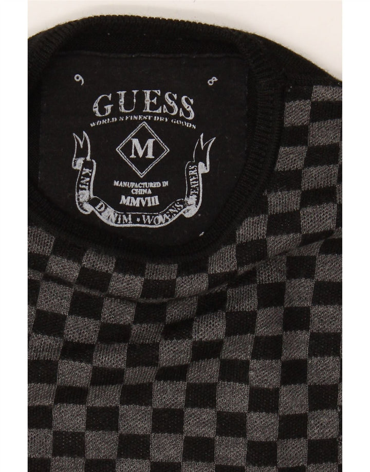GUESS Mens Crew Neck Jumper Sweater Medium Black Check Wool Vintage Guess and Second-Hand Guess from Messina Hembry 