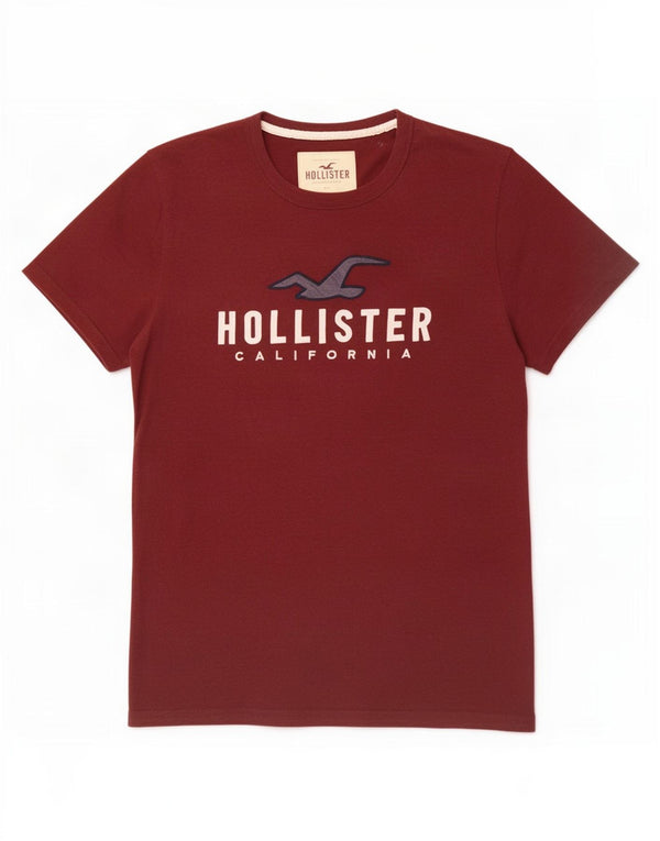 Camiseta masculina Hollister com estampa gráfica, algodão manchado marrom médio