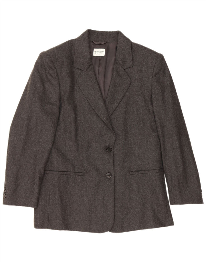 Jaqueta blazer feminina de 2 botões BENETTON IT 44 lã virgem cinza médio