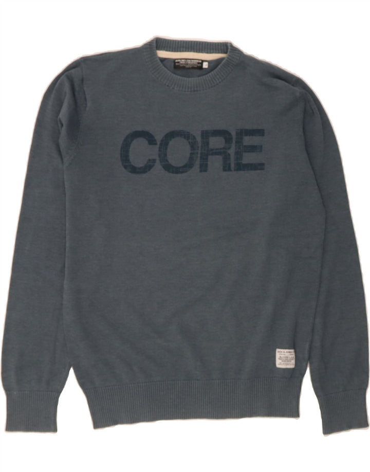 JACK & JONES Mens Graphic Crew Neck Jumper Sweater Large Navy Blue Cotton Vintage Jack & Jones and Second-Hand Jack & Jones from Messina Hembry 