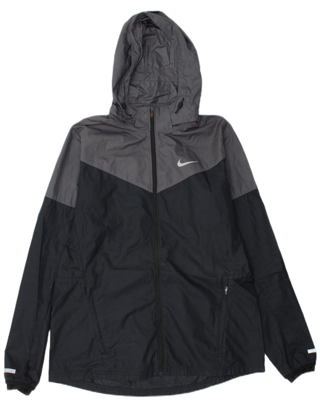 Jaqueta de chuva masculina NIKE com capuz UK 40 grande poliéster colorblock preto