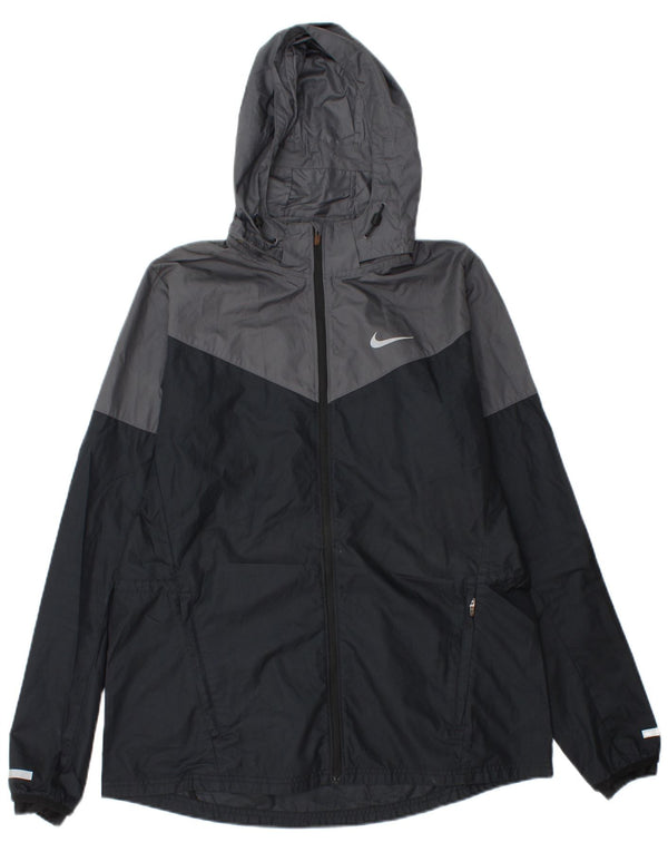 Jaqueta de chuva masculina NIKE com capuz UK 40 grande poliéster colorblock preto