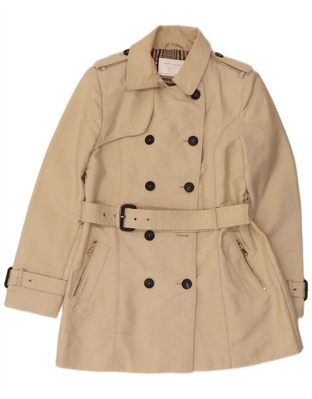 Trench Coat feminino Zara com peito duplo UK 18 XL bege poliéster