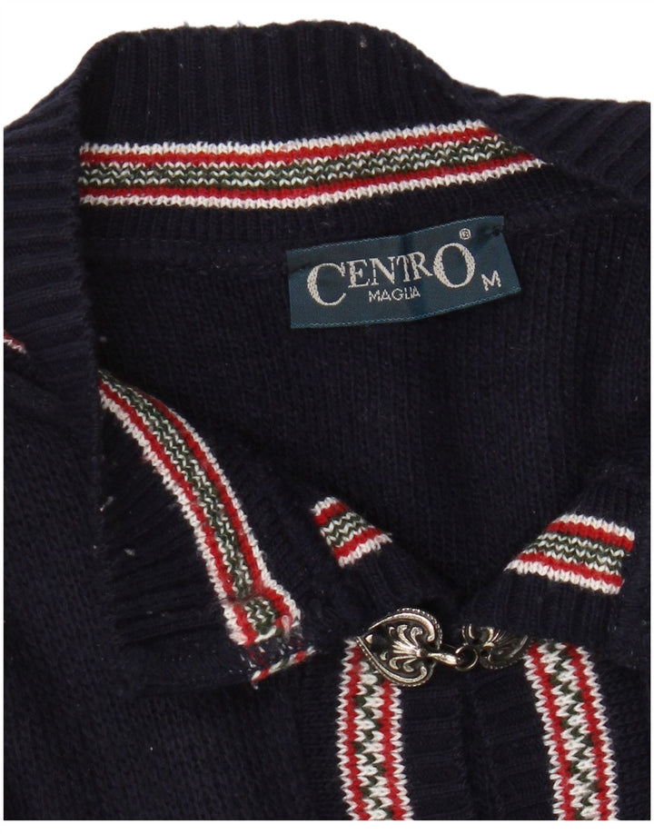 Suéter feminino CENTRO MAGLIA com gola redonda e botão UK 14 azul marinho médio