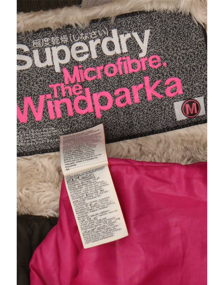 Jaqueta Parka feminina Superdry com capuz Reino Unido 14 poliéster cáqui médio