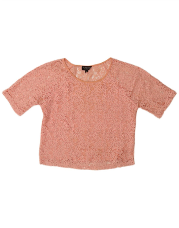 Blusa feminina de renda Topshop UK 8 poliéster floral rosa pequeno