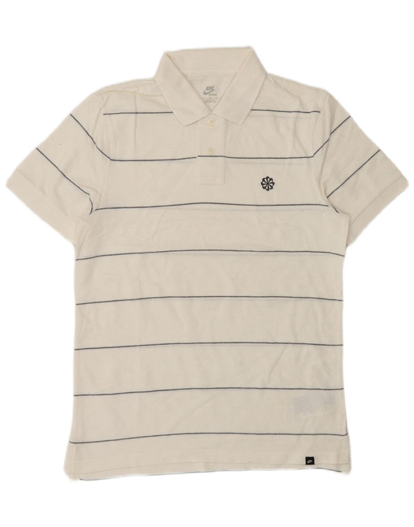 Camisa polo masculina Nike média listrada branca de algodão