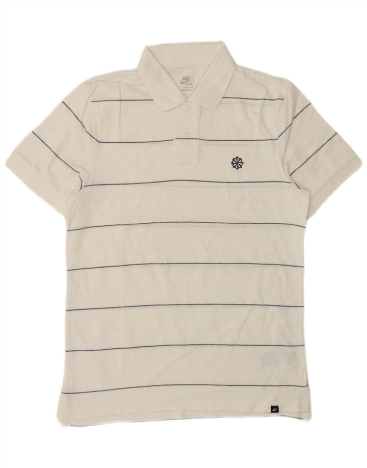 Camisa polo masculina Nike média listrada branca de algodão