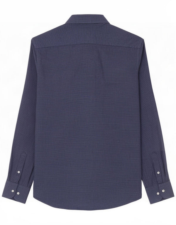 Massimo Dutti Camisa masculina de flanela de ajuste regular pequeno azul houndstooth algodão