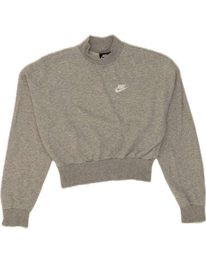 NIKE Womens Oversized Crop Sweatshirt Jumper UK 6 XS Grey Cotton Vintage Nike and Second-Hand Nike from Messina Hembry 