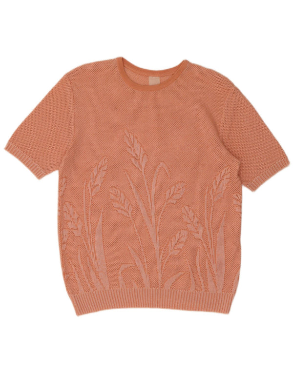 Suéter feminino vintage com gola canoa e gola redonda Reino Unido 14 grande rosa floral
