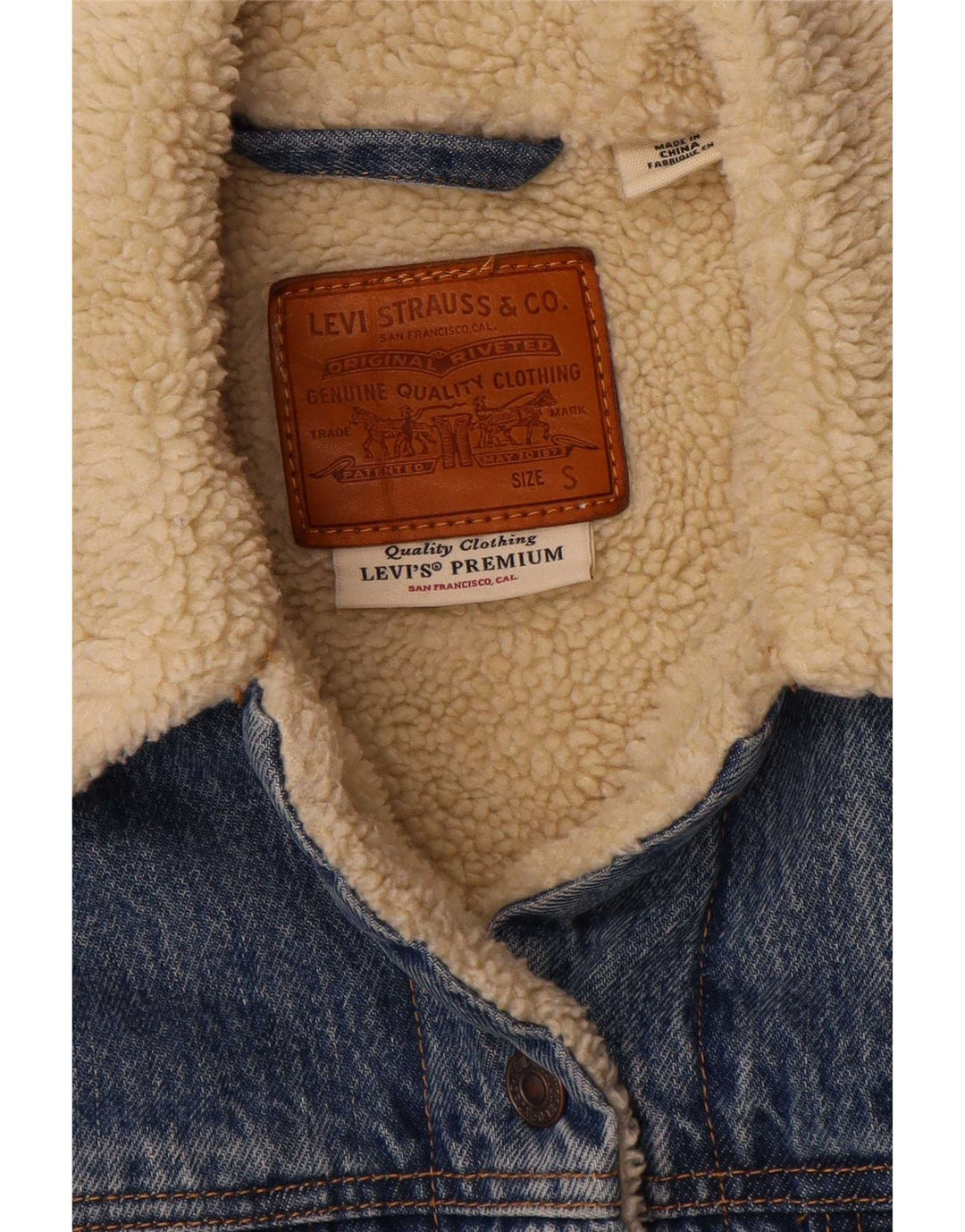 Jaqueta jeans feminina grande Levi's Sherpa Reino Unido 10 algodão azul pequeno