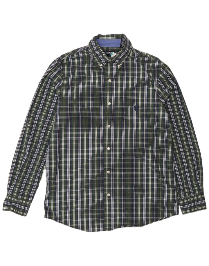Camisa masculina Chaps Easy Care de algodão xadrez verde médio