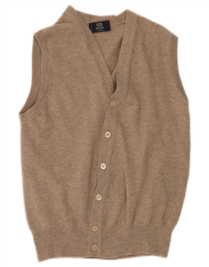 Suéter cardigã feminino sem mangas BOGGI MILANO Reino Unido 14 lã bege médio