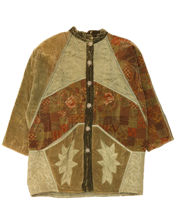 Casaco corta-vento feminino vintage de veludo solto ajuste Reino Unido 20 2XL patchwork verde