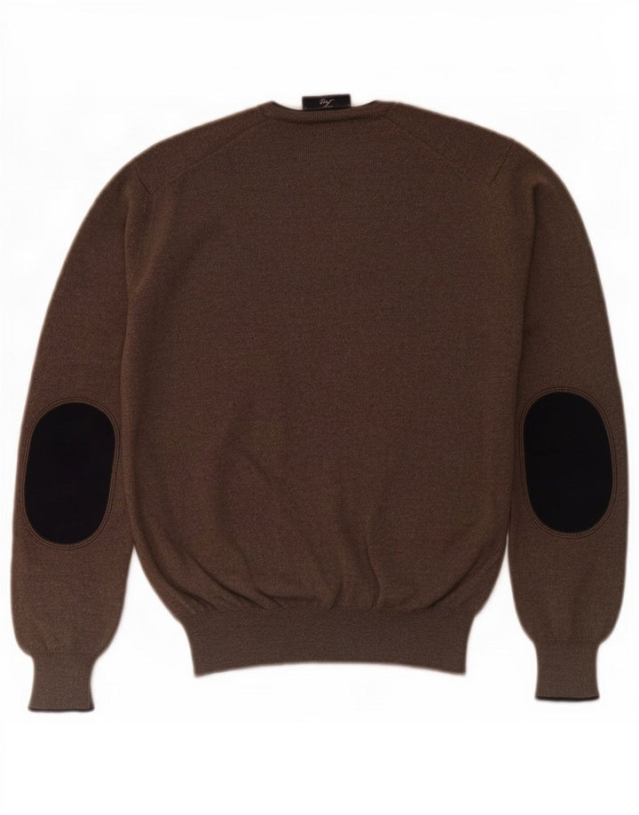 Suéter masculino Fay com decote em V IT 46 lã virgem marrom pequena