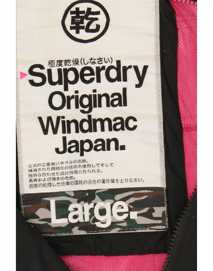 Jaqueta corta-vento feminina Superdry Windmac com capuz UK 16 grande nylon preto